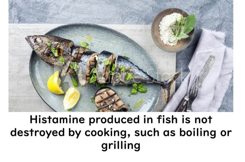 Histamine is not destroyed by cooking once produced