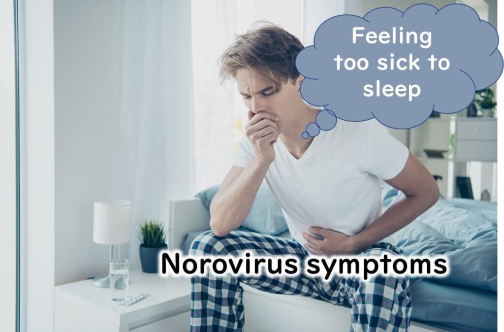 Image illustrating norovirus symptoms, with a person experiencing nausea and discomfort, highlighting the impact of norovirus infection on the intestinal tract.