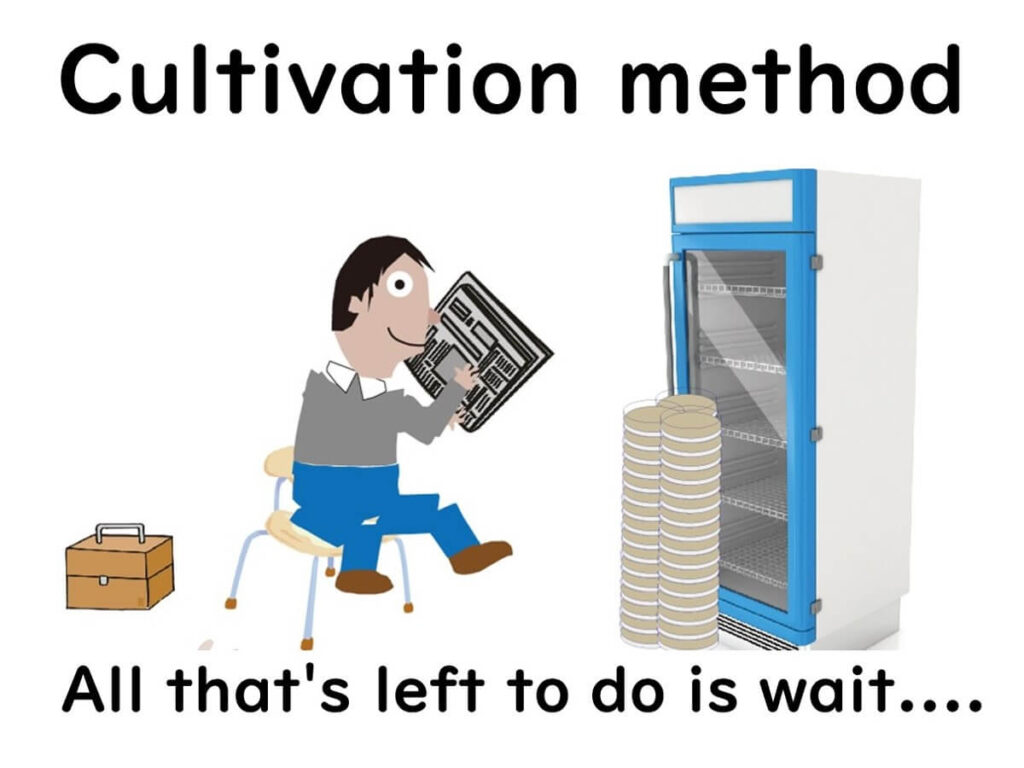 llustration of a scientist waiting during bacterial cultivation using traditional methods, highlighting the time-consuming nature of culture-based microbiological analysis.