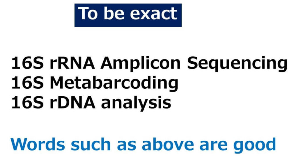 List of accurate terminology for 16S rRNA analysis, distinguishing between amplicon sequencing, metabarcoding, and rDNA analysis."