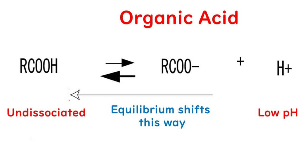 Dissociation of organic acids