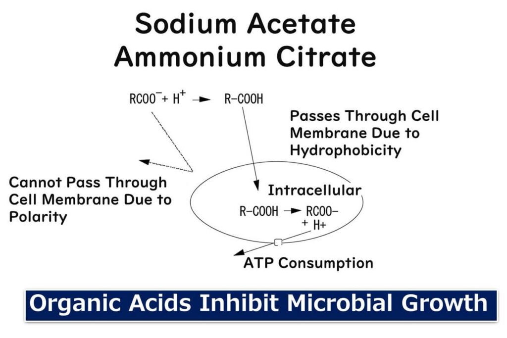 Microbial growth inhibition by sodium acetate.