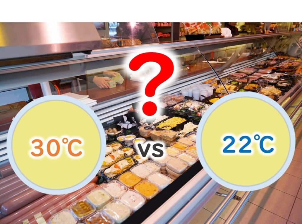 Visual comparison between 30°C and 22°C incubation for bacterial testing in chilled ready-to-eat foods at a deli counter